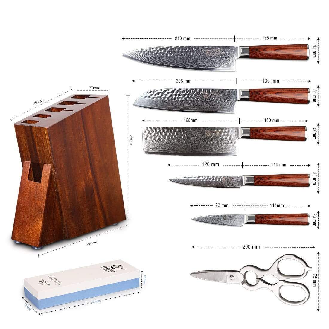  WILDMOK Damascus Kitchen Knife Set with Block Premium Quality 7  Pieces Kitchen Knife Set Razor-Sharp with Ergonomic Handle (7pcs Knife  Block Set Blue Resin Handle): Home & Kitchen