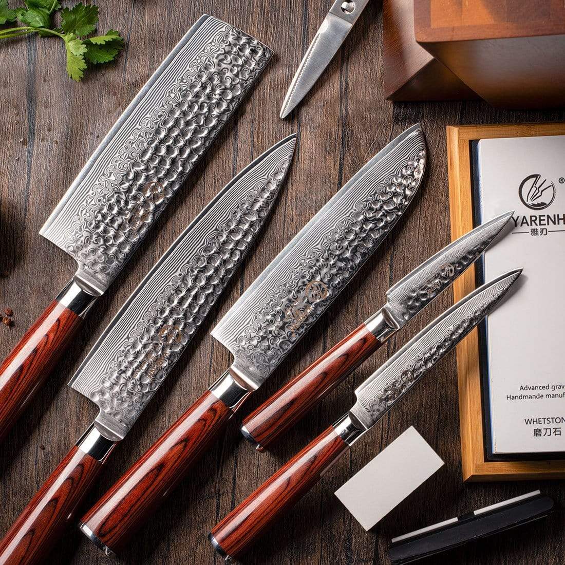 HYZ Series - Damascus kitchen Knife block set 7 Piece yarenh Damascus Steel