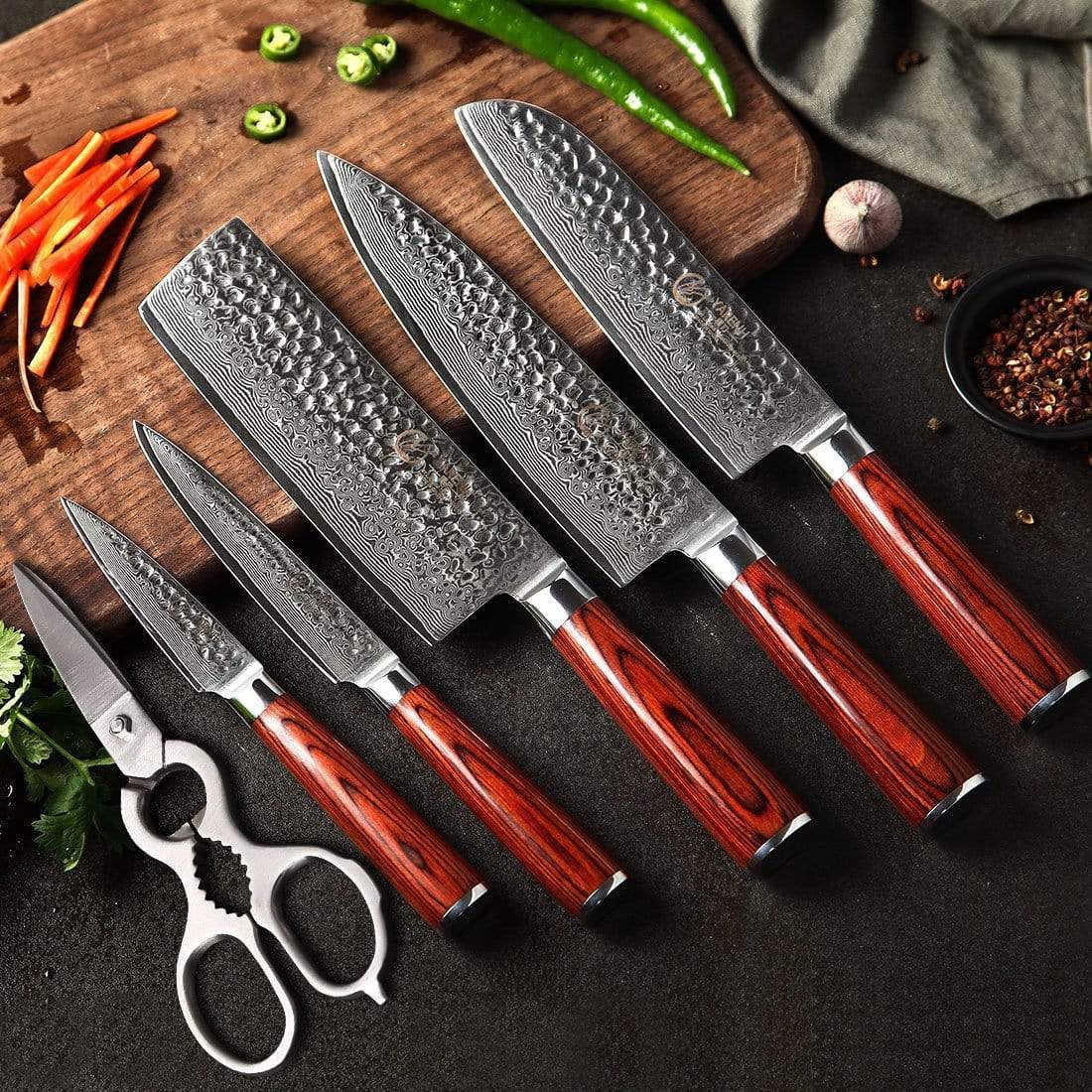 YARENH Kitchen Knife Set with Cleaver 4 Pcs, 73 Layers Damascus High Carbon Stainless Steel, Full Tang Natural Sandalwood Handle, Professional Chef
