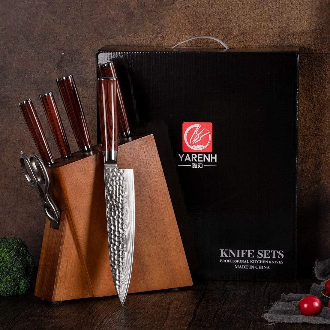 Damascus kitchen Knife block set 7 Piece-HYZ Series – yarenh