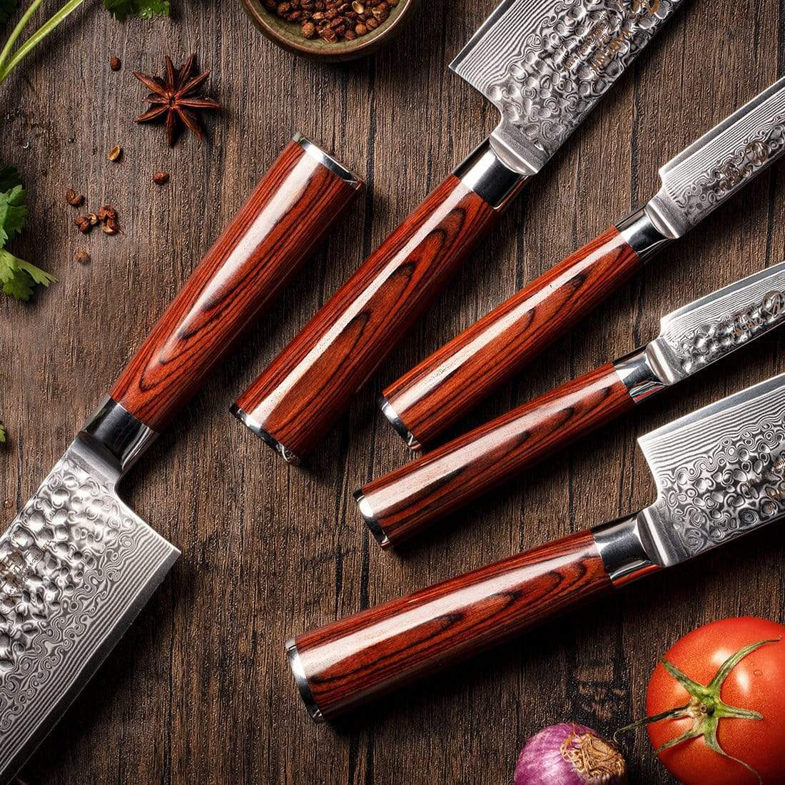 9 Pieces Damascus Kitchen Knife Set with Block Damascus Chef