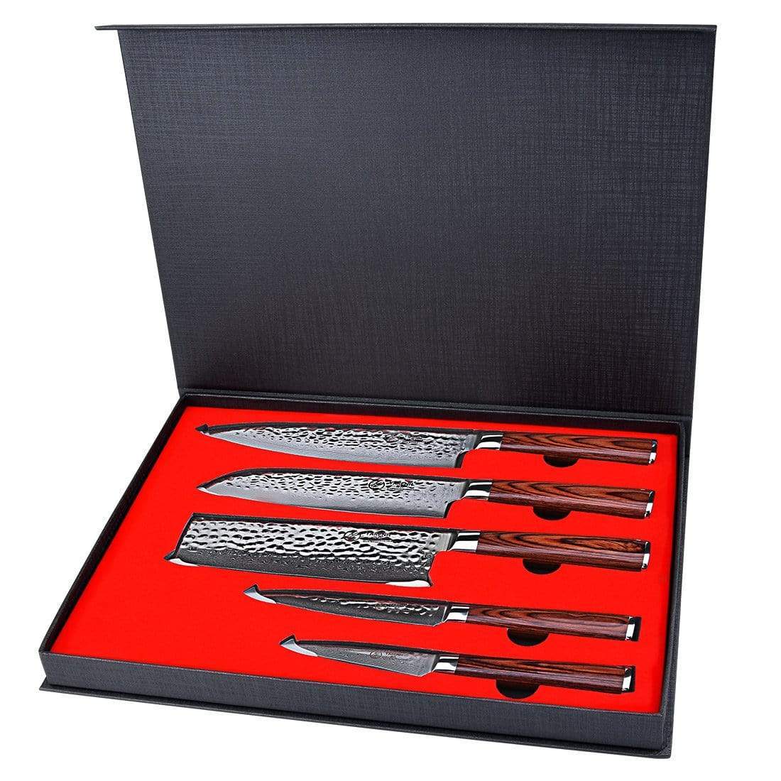YARENH Kitchen Knife Set Without Block, 5 Piece Professional Sharp Chef Knives,Damascus Stainless Steel, 73 Layers, Full Tang, Dalbergia Wood Handle