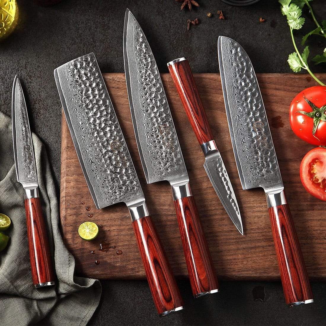HYZ Series - Damascus Kitchen Knife Set 5 Piece yarenh Damascus Steel