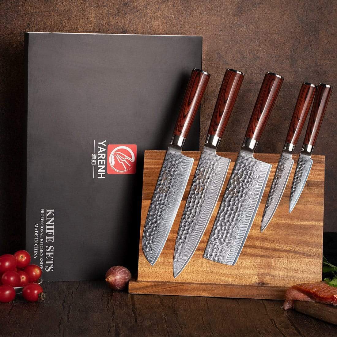 Sharp Kitchen Knife Set - Yarenh Chef Knife Set Professional 5 Pcs -  Japanese Damascus Stainless Steel Blade & Dalbergia Wood Handle - Gift Box  Packaging - Bread Knife sets KTF-Series 