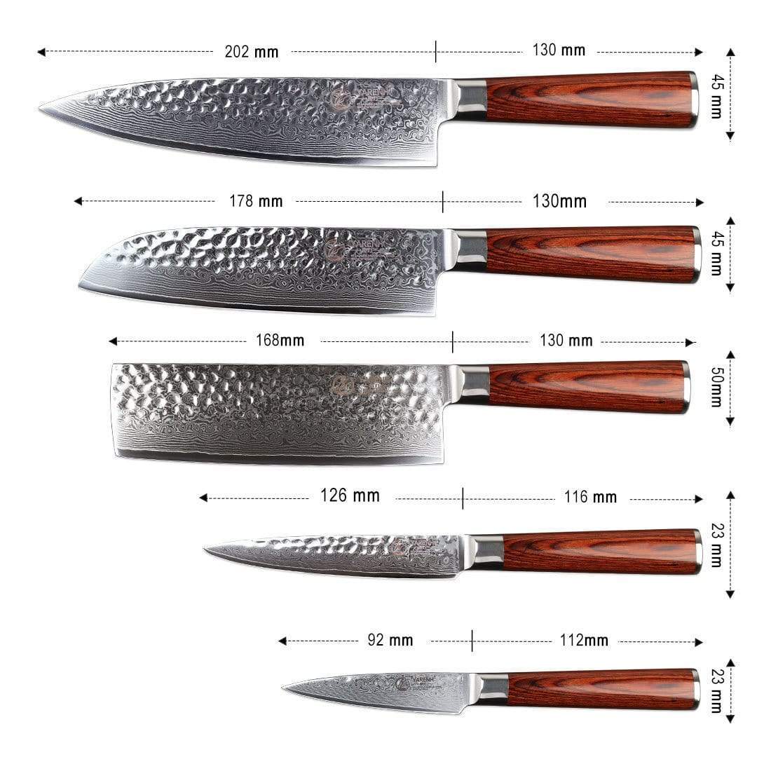 YARENH Kitchen Knife Set without Block, 5 Piece Professional Sharp Chef  Knives,Damascus Stainless Steel, 73 Layers, Full Tang, Dalbergia Wood  Handle