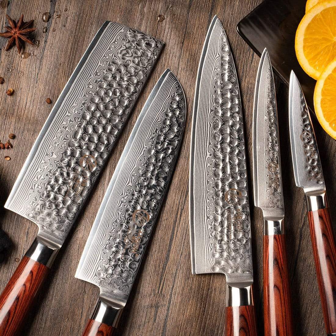 5 Pcs Kitchen Cook Knives Set Japanese Damascus Style Stainless Steel Chef  Knife