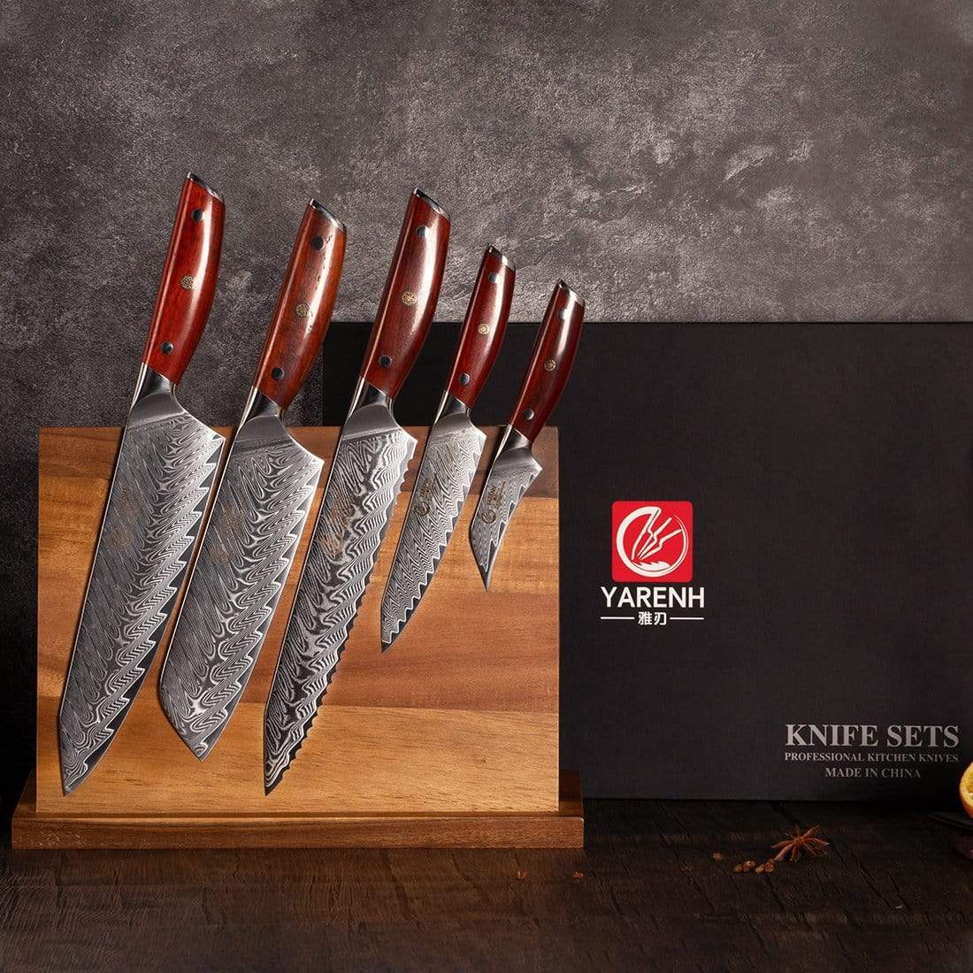 KTF Series - Damascus bread knife set 5-piece set yarenh Damascus Steel