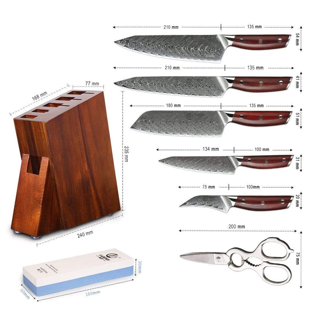 KTF Series - Damascus chef knife block set 8-piece yarenh Damascus Steel