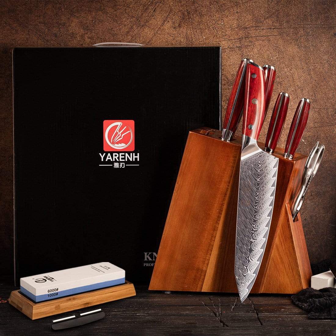 KTF Series - Damascus chef knife block set 8-piece yarenh Damascus Steel