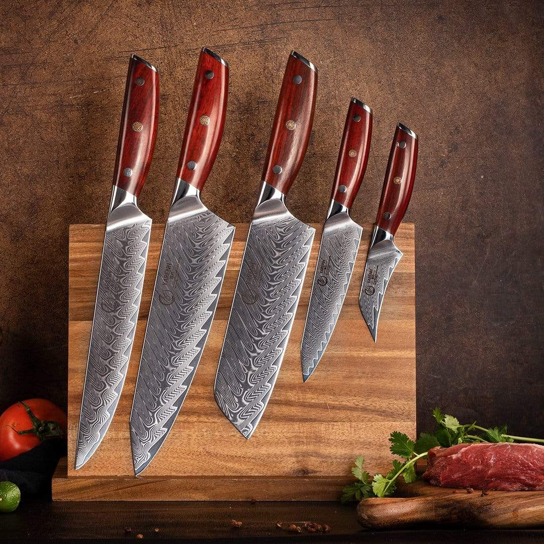 KTF Series - Damascus santoku knife set 5-piece set yarenh Damascus Steel