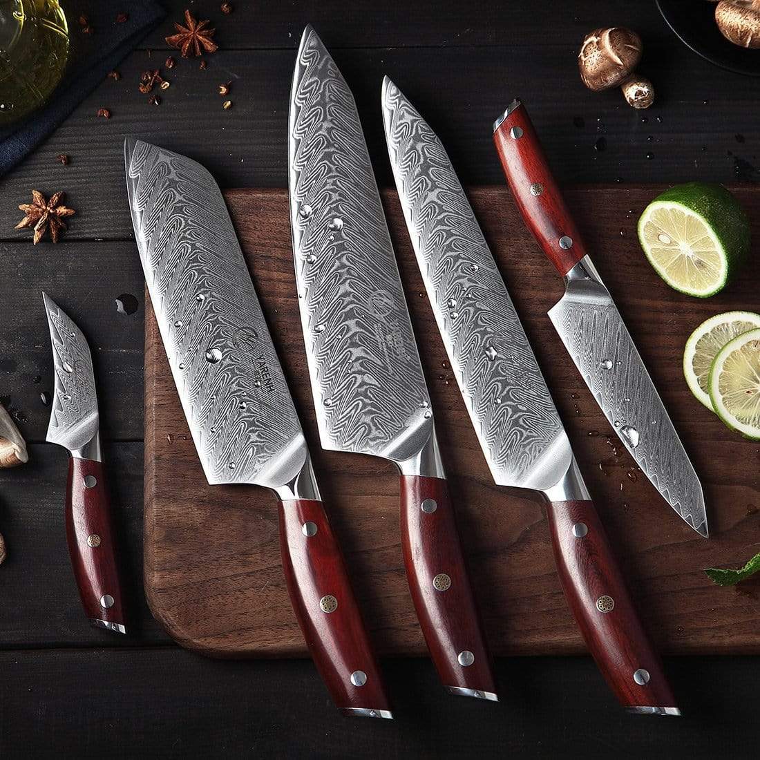 KTF Series - Damascus santoku knife set 5-piece set yarenh Damascus Steel