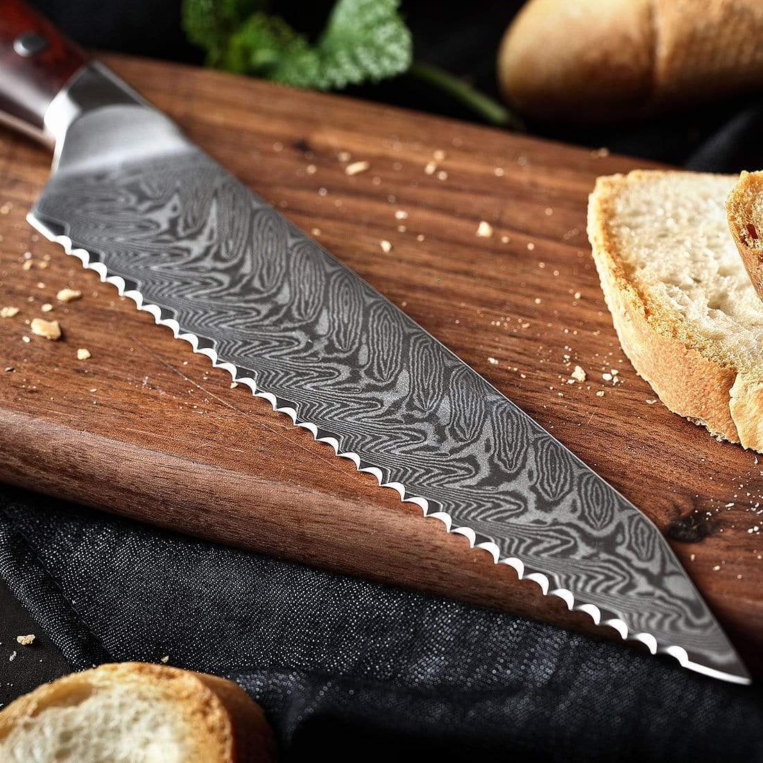 KTF Series - Damascus Serrated bread knife 8 inch yarenh Damascus Steel