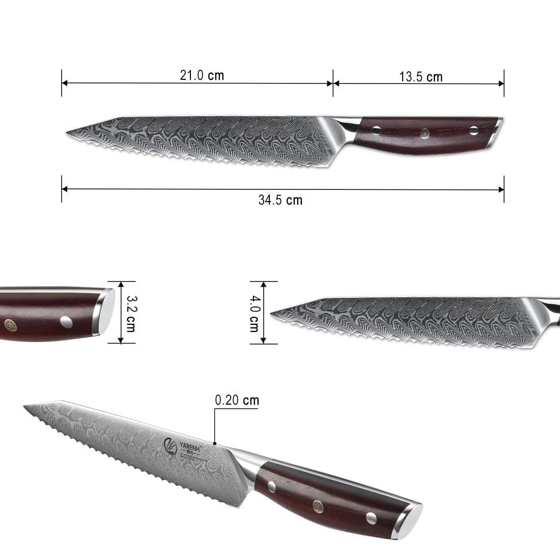 KTF Series - Damascus Serrated bread knife 8 inch yarenh Damascus Steel