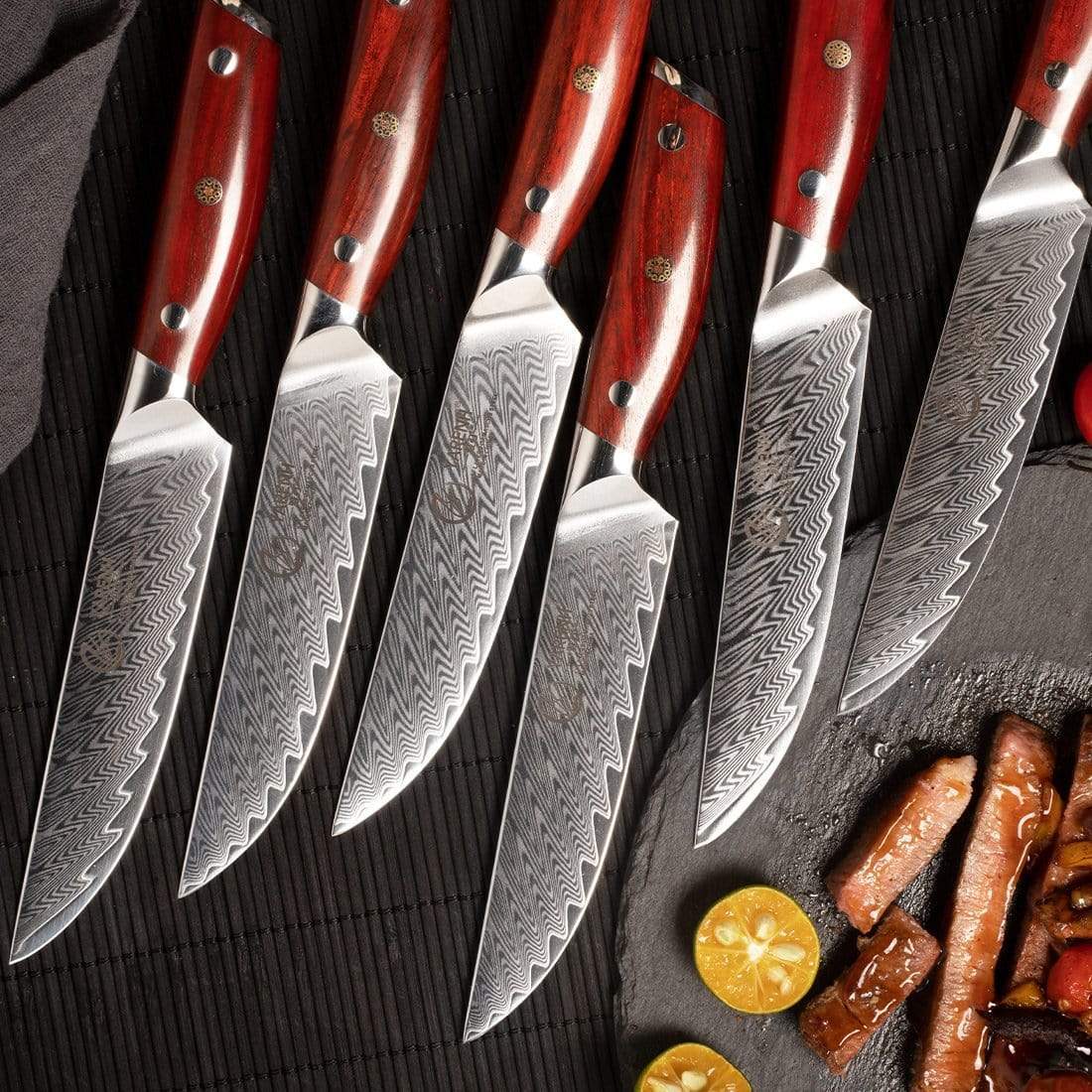 KTF Series - Damascus Steak Knives Set of 6 yarenh Damascus Steel